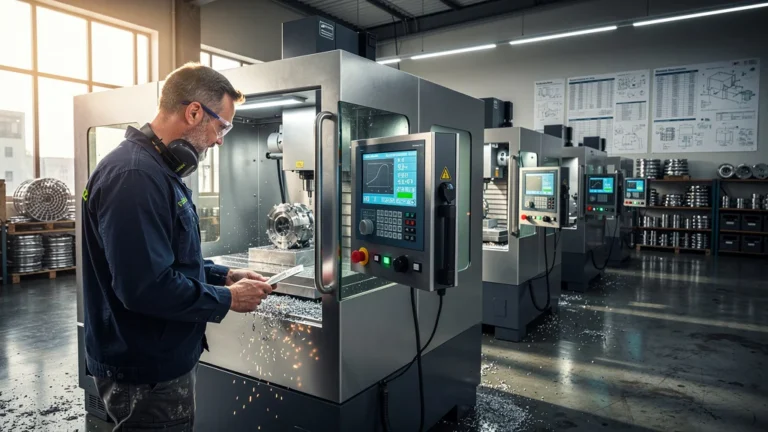 processus de fraisage en mécanique avec machine-outil et pièce métallique