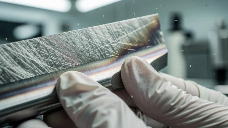 Microscopie ultra-détaillée des stries d’usure sur un outil de coupe en métal