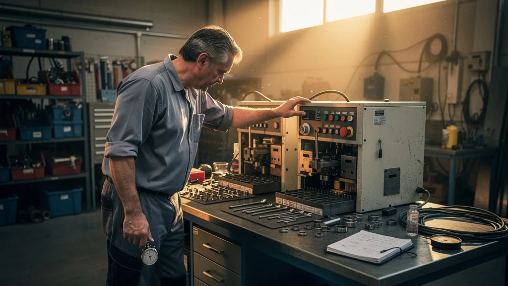 Machine industrielle en atelier, illustrant J'aurais aime chronometrer les changements de serie avant une 2e machine