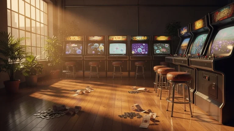 Homme regrettant les pertes sur machine à sous dans un casino sombre, illustrant le coût de la négligence au jeu