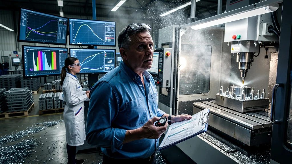 Ingénieur réalisant l'importance de fiabiliser ses temps de cycle avant un gros volume en usine industrielle