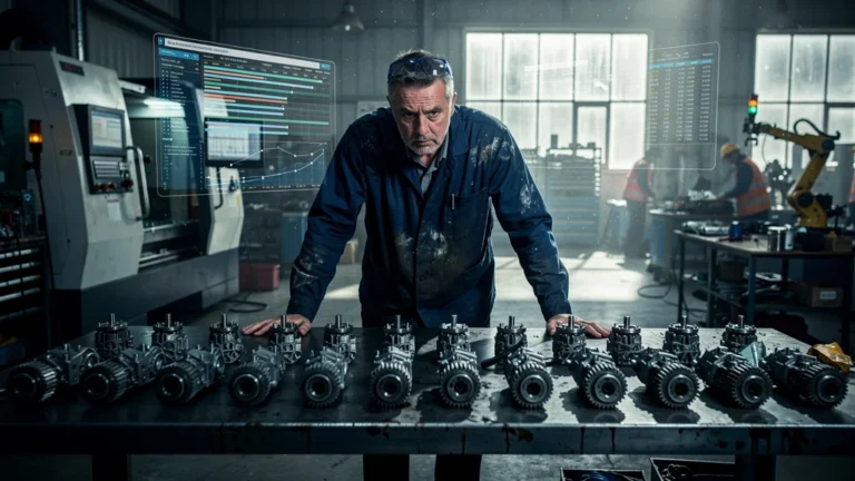 Atelier industriel montrant 40 pièces immobilisées une semaine à cause d'une mauvaise priorisation de production