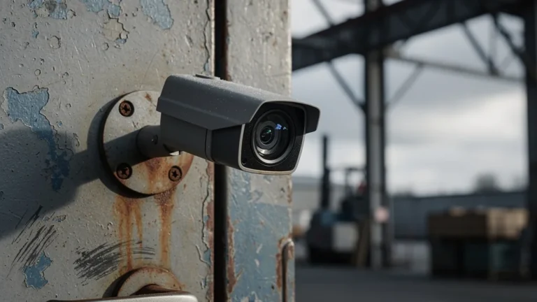 Caméra de surveillance à 90 euros fixée sur la porte d’un centre industriel pendant trois semaines